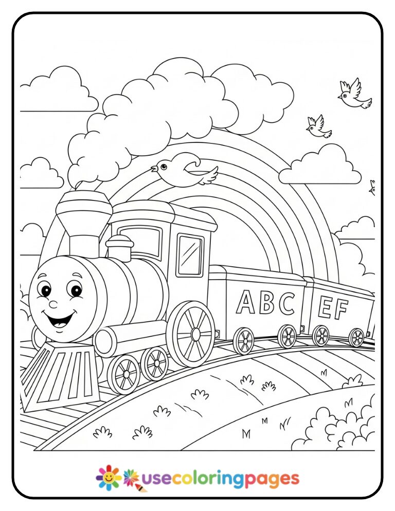 ABC Rainbow Train For Letter Learning Coloring Page