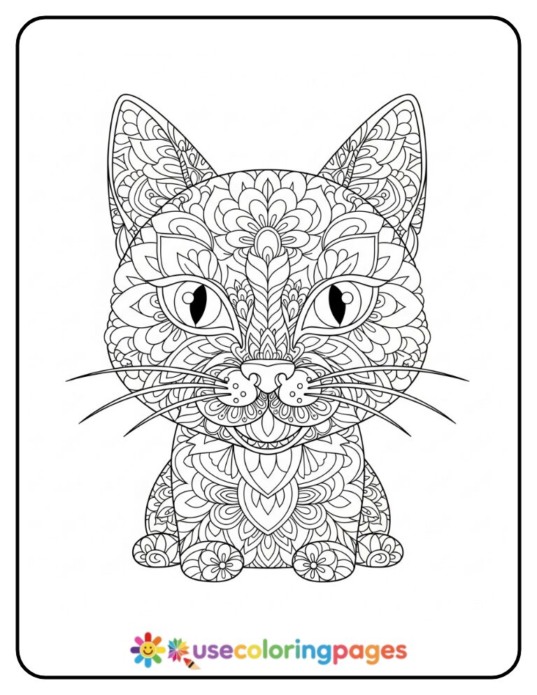Abstract Mandala Cat Face Coloring Page