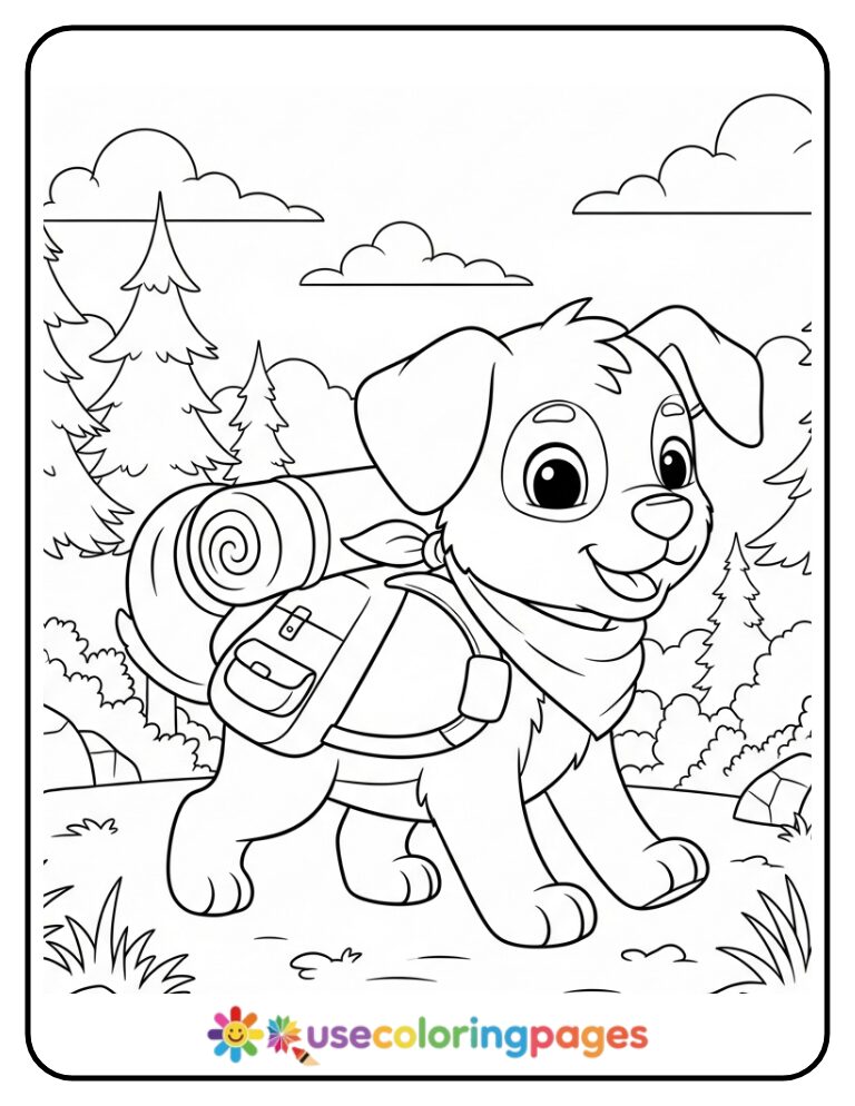 Adventurous Puppy Hiking Coloring Page