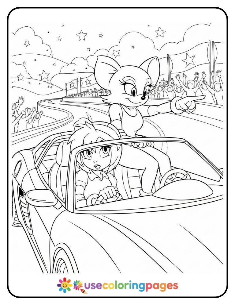 Amy and Rouge In Co-Driver Race Mode Coloring Page