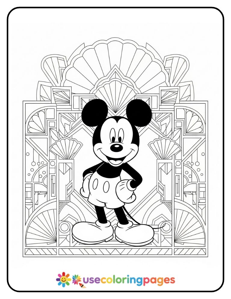 Art Deco Mickey Mouse Portrait Coloring Page