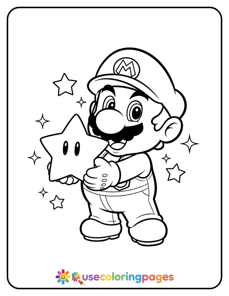 Baby Mario Playing with a Super Star Coloring Page For Kids