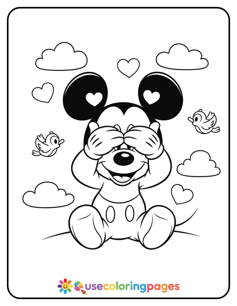 Baby Mickey Mouse Playing Peekaboo Coloring Page