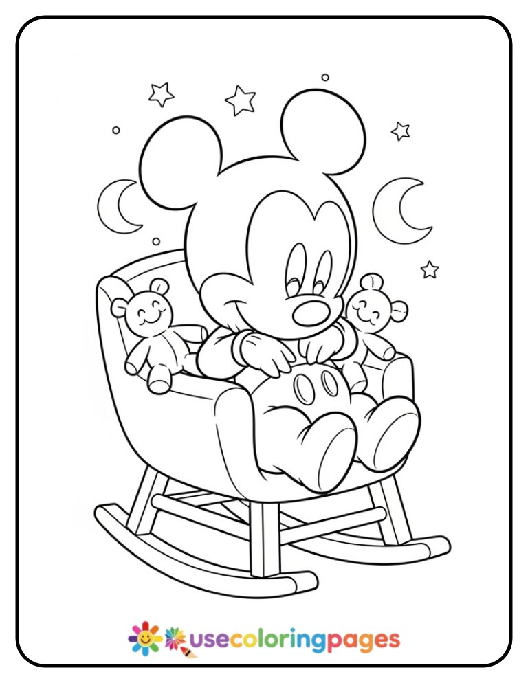 Baby Mickey Mouse in a Rocking Chair Coloring Page
