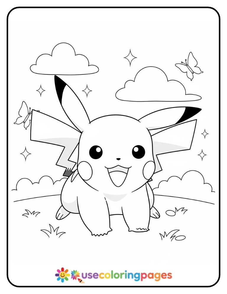 Baby Pikachu Crawling with a Big Smile Coloring Page