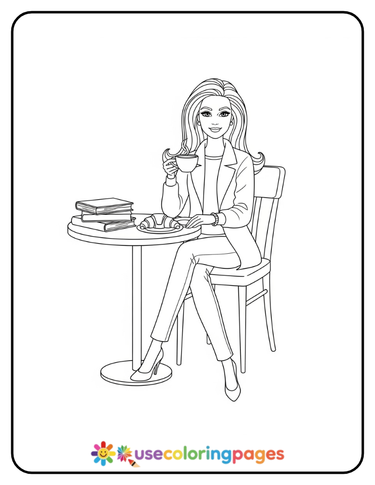 Barbie Coffee Break Coloring Page For Adults