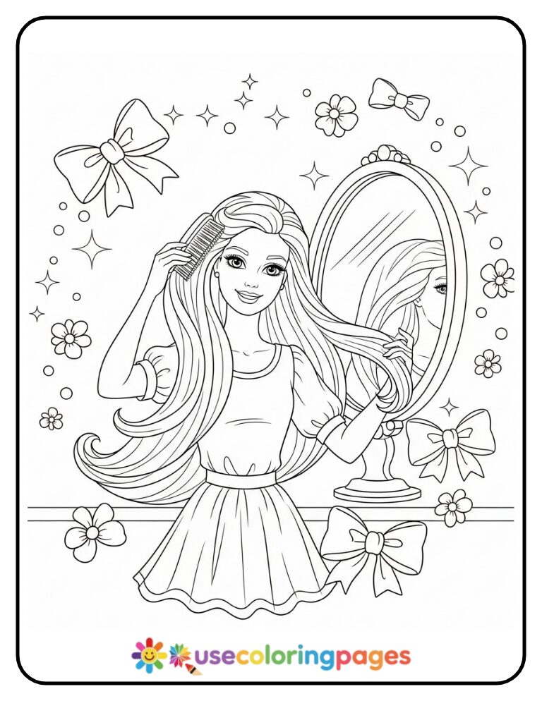 Barbie Doll Brushing Her Hair Coloring Page