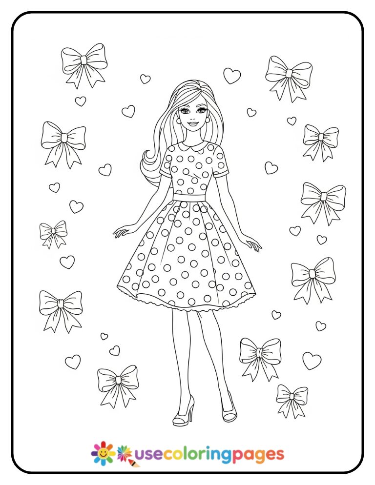 Barbie Doll in Polka Dot Dress Coloring Page