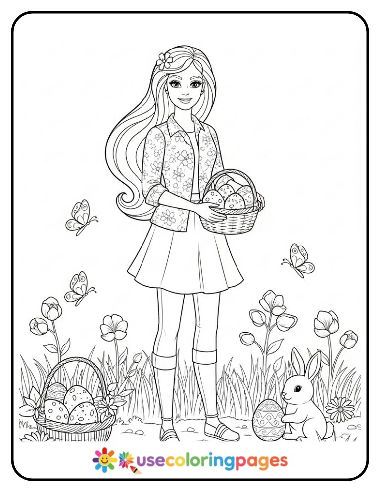 Barbie Easter Egg Hunt Coloring Page Printable