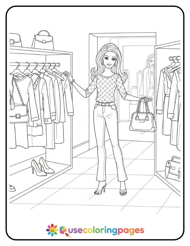 Barbie Fashion Boutique Coloring Page Printable