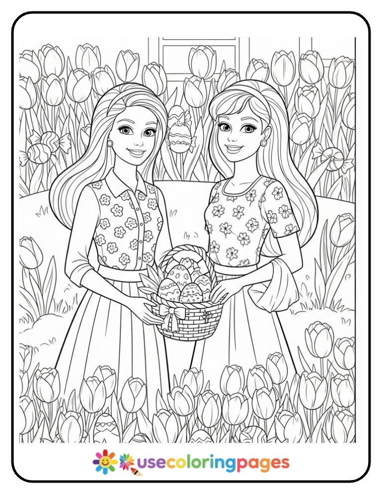 Barbie Giving Easter Basket Coloring Page Printable
