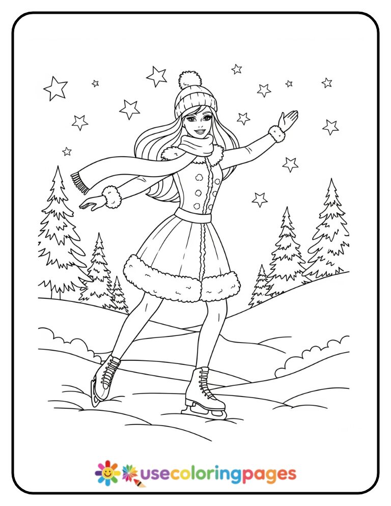 Barbie Ice Skating on Christmas Eve Coloring Page