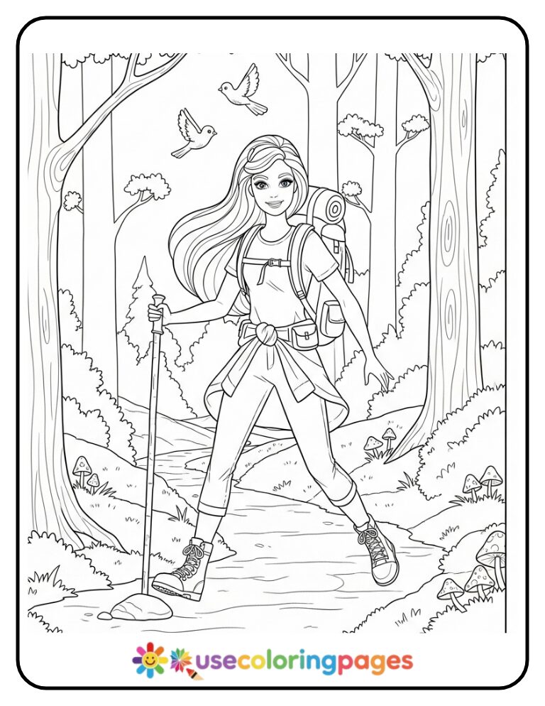 Barbie Nature Walk Coloring Page For Adults