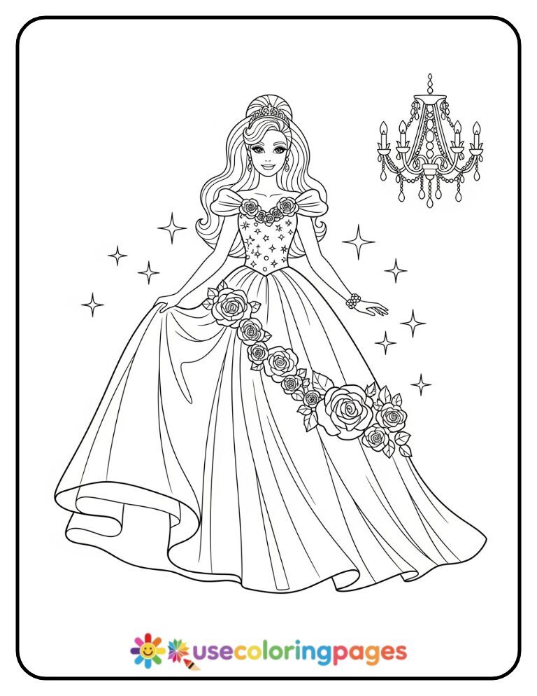 Barbie Princess Ball Gown Coloring Page