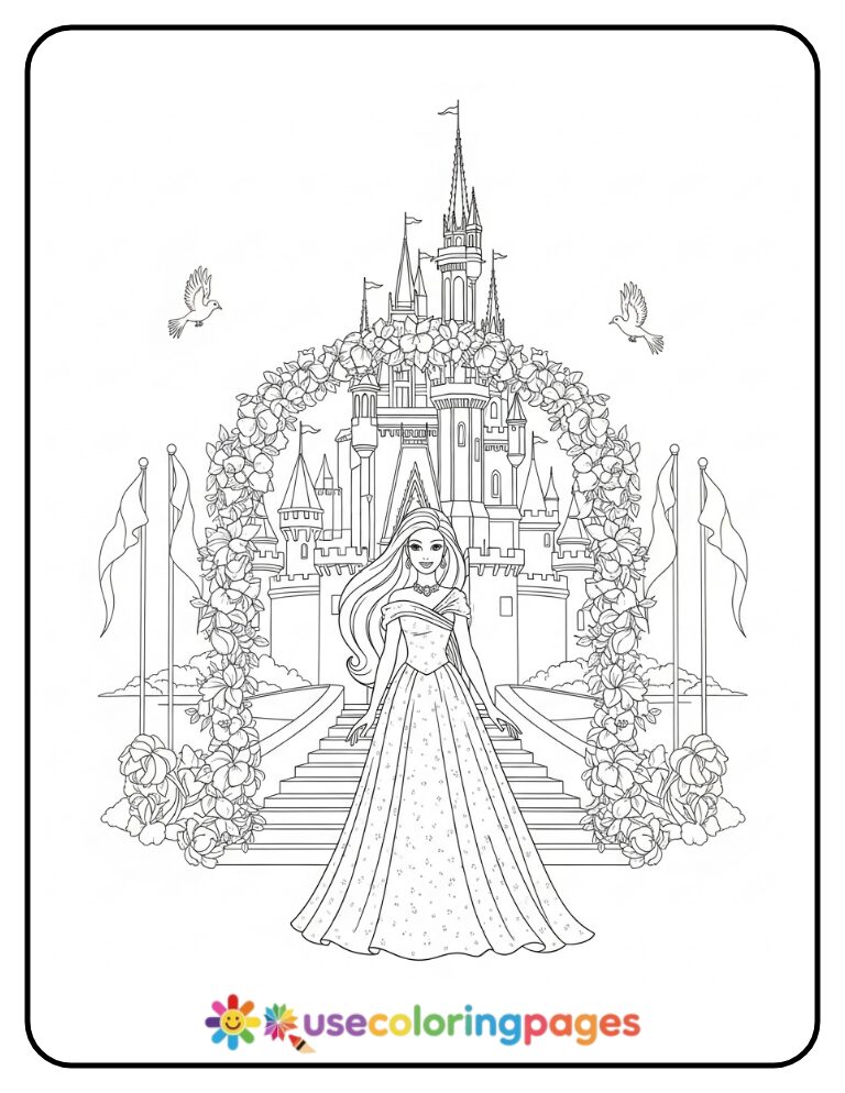 Barbie Princess Castle Visit Coloring Page Free