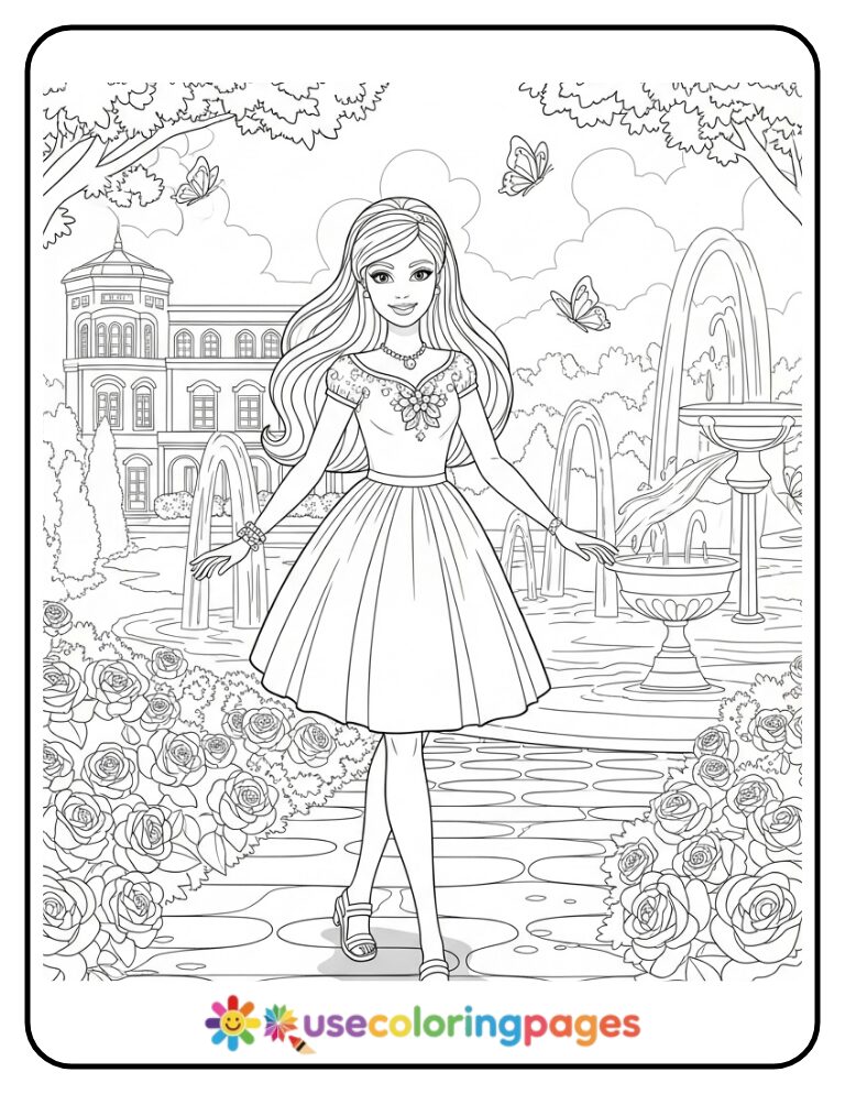 Barbie Princess Garden Walk Coloring Page