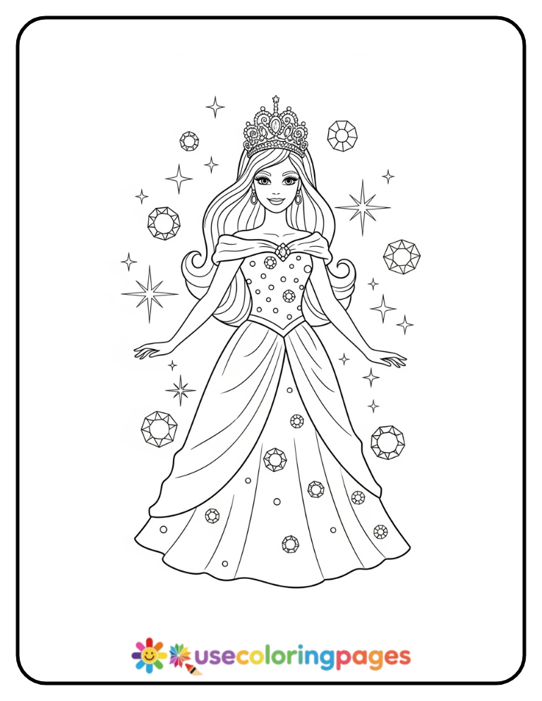 Barbie Princess With Tiara Coloring Page Printable