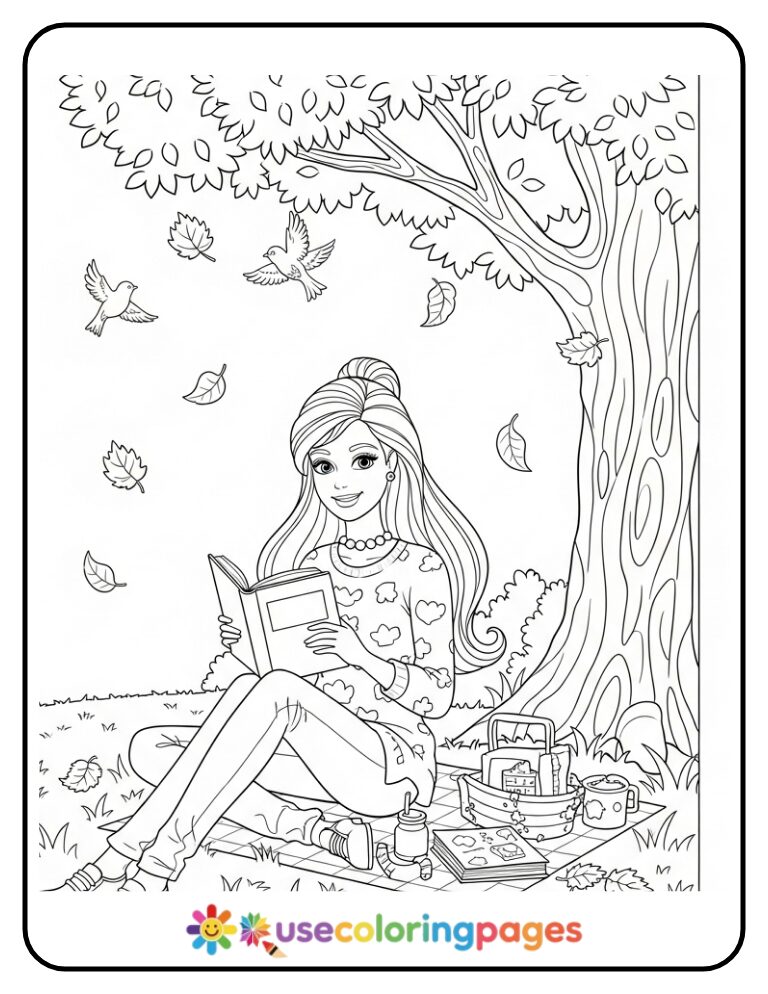 Barbie Reading Books Coloring Page Printable