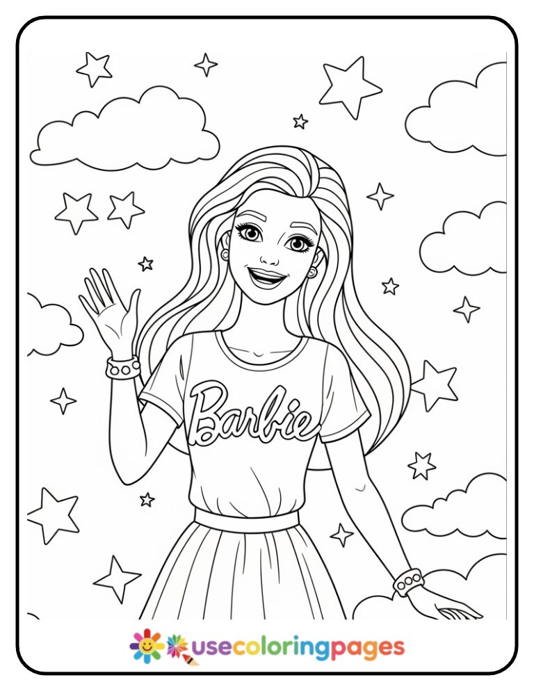 Barbie Smiling and Waving Coloring Page Printable