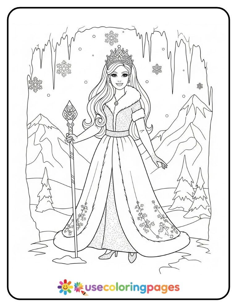 Barbie Snow Queen Coloring Page For Kids