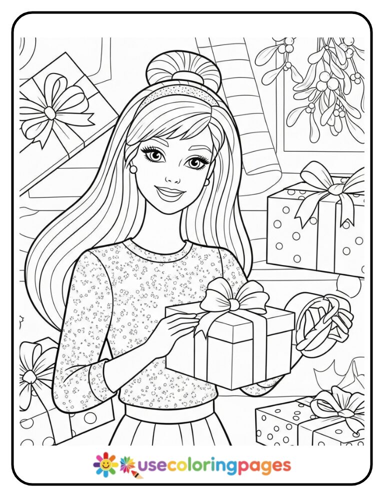 Barbie Wrapping Presents Coloring Page Printable