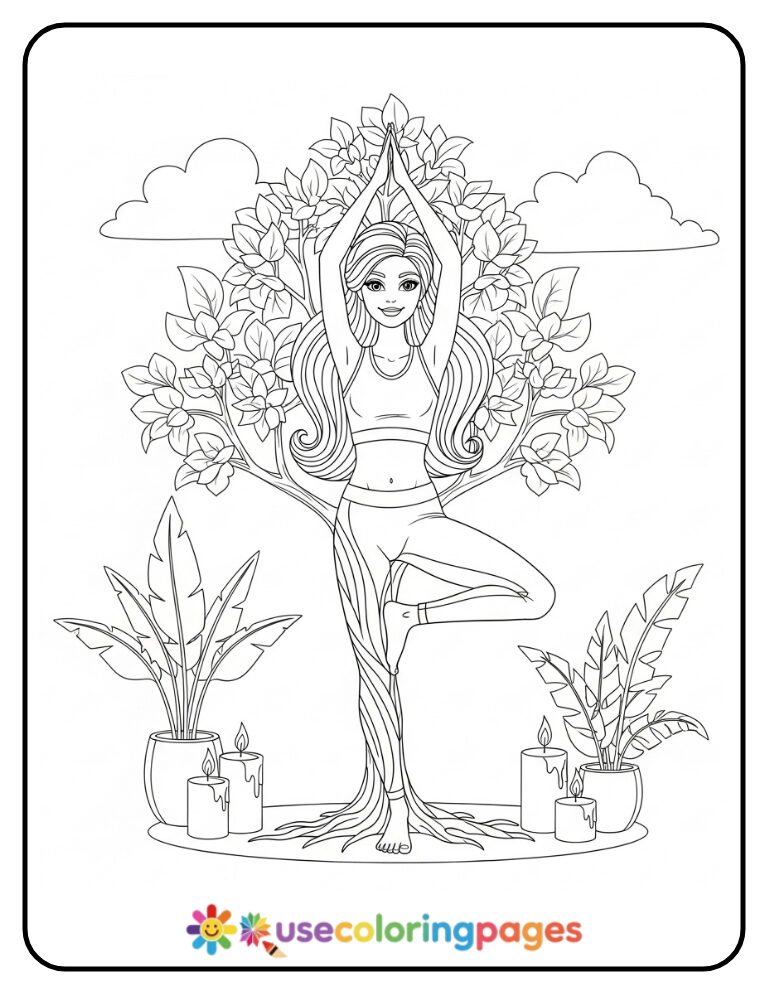 Barbie Yoga Pose Coloring Page Printable