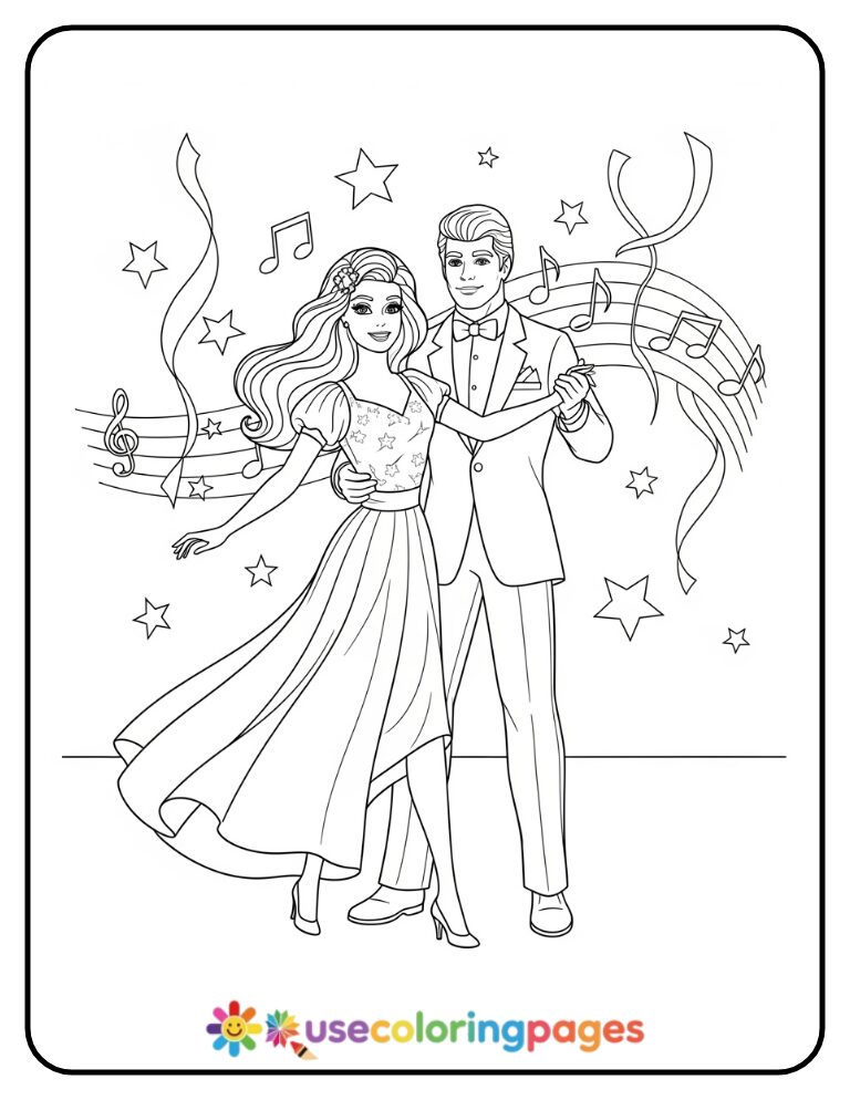 Barbie and Ken Dancing Together Coloring Page