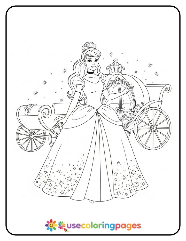 Barbie as Cinderella Princess Coloring Page Printable