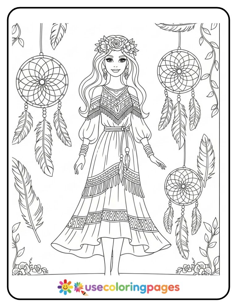 Barbie in Boho Chic Style Coloring Page
