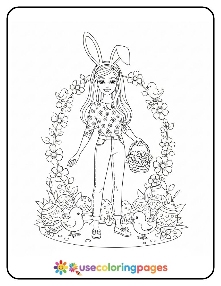 Barbie in Bunny Ears Coloring Page for Girls