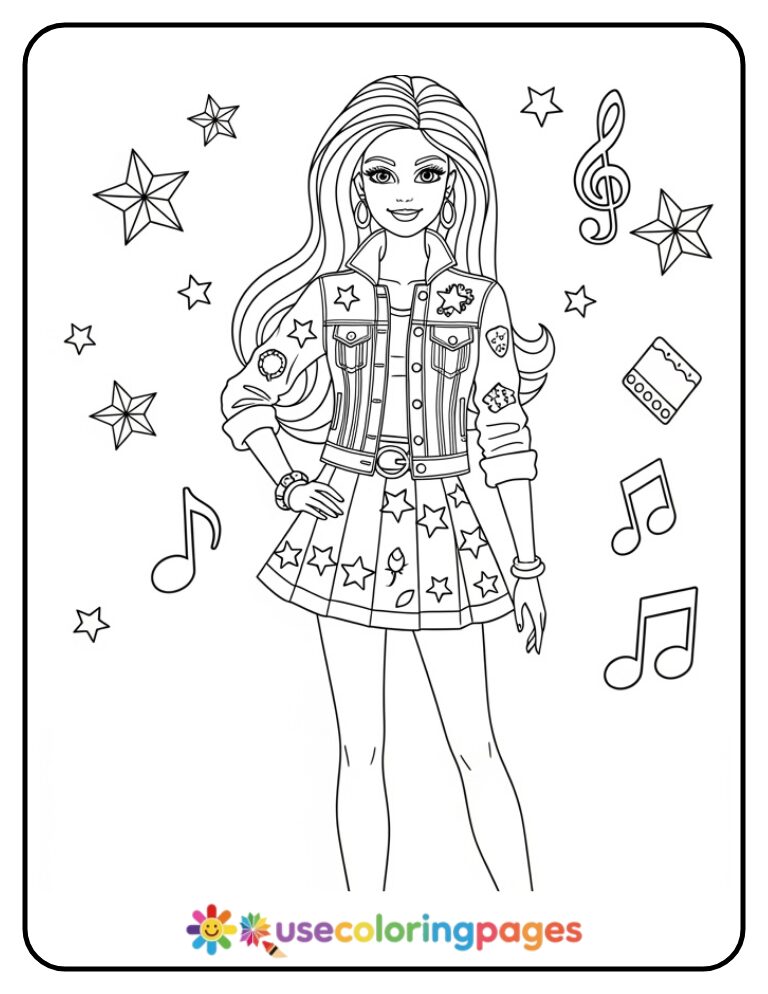 Barbie in Denim Jacket Look Coloring Page