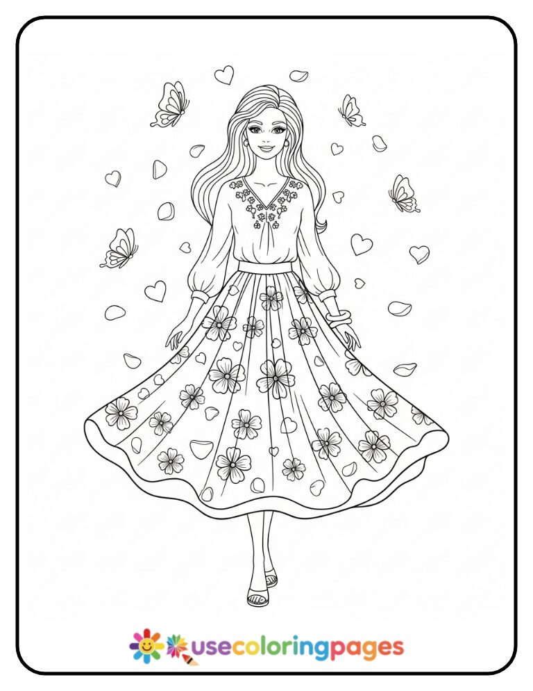 Barbie in Floral Skirt Outfit Coloring Page