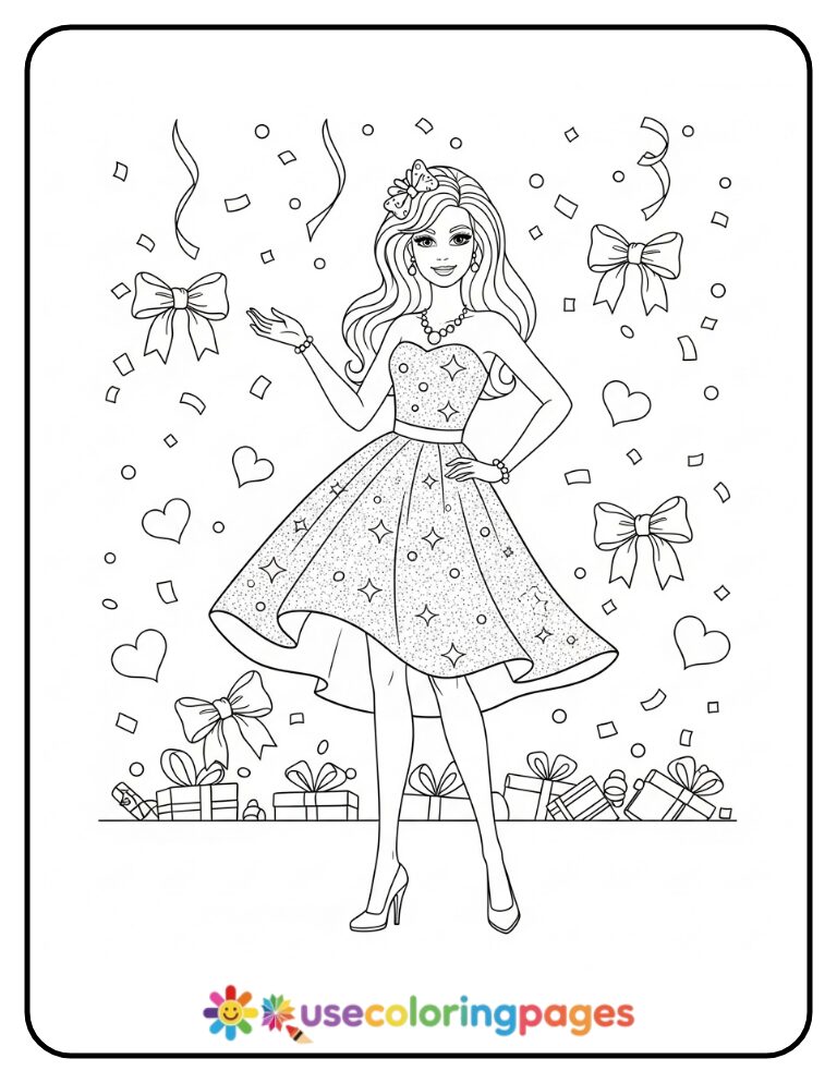 Barbie in Party Dress and Heels Coloring Page