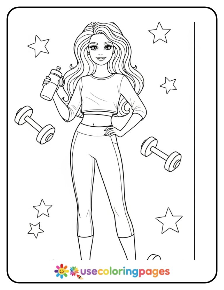 Barbie in Sporty Outfit Coloring Page Printable