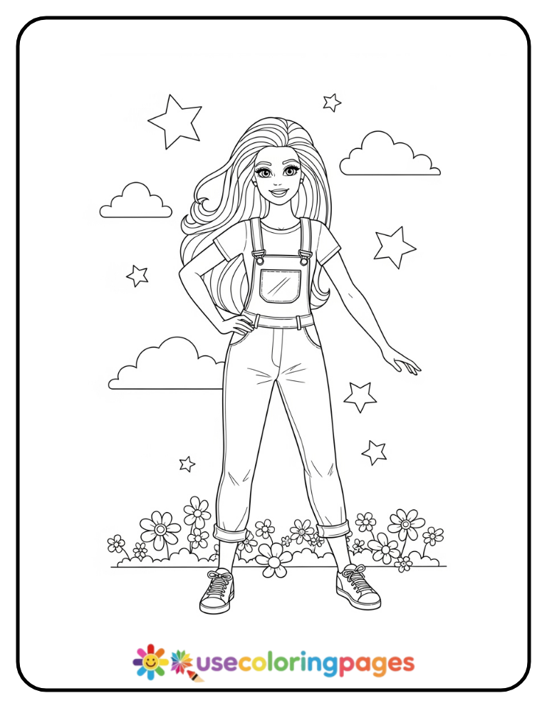 Barbie in Trendy Overalls Coloring Page
