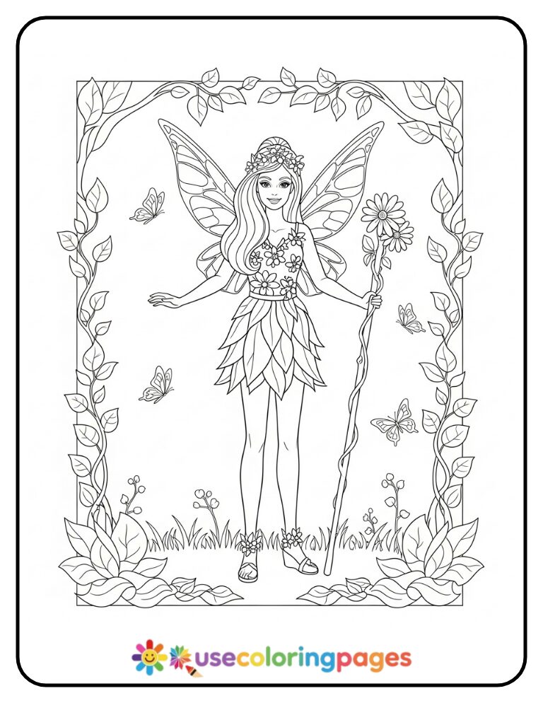 Barbie the Woodland Fairy Coloring Page Printable