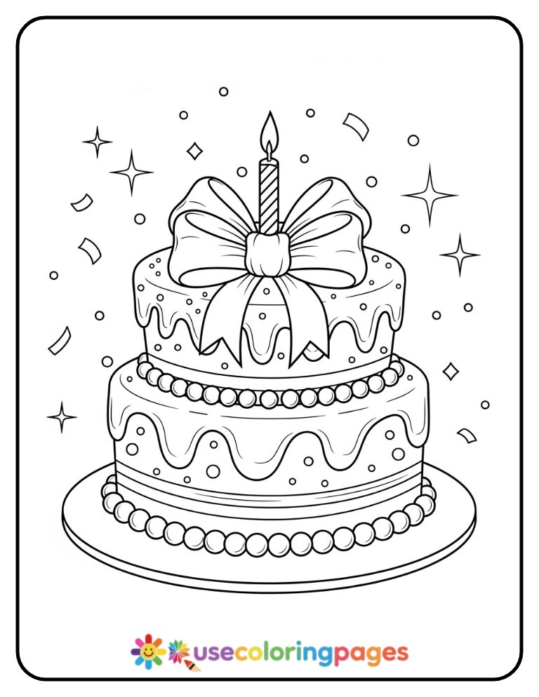 Birthday Cake With Big Bow Coloring Page