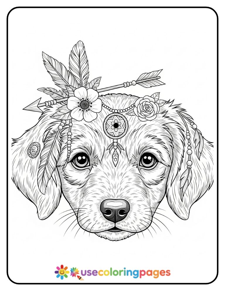Boho Style Puppy Portrait Coloring Page