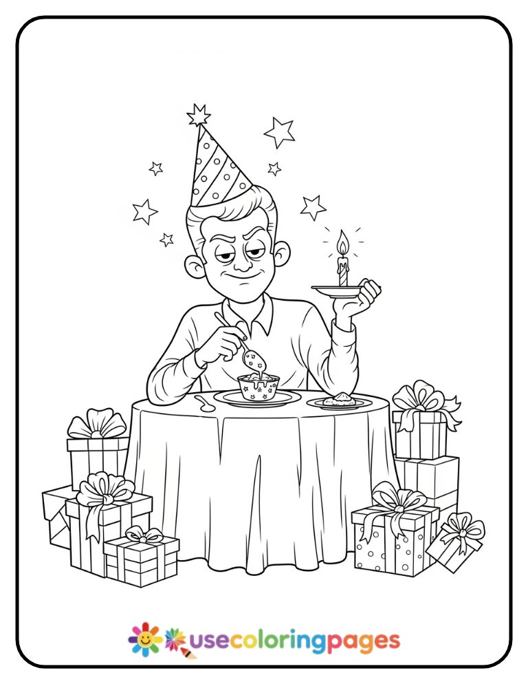 Bored Man Blowing One Candle Coloring Page