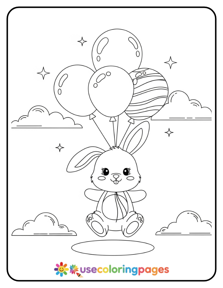 Bunny With Balloons Coloring Page for Kids