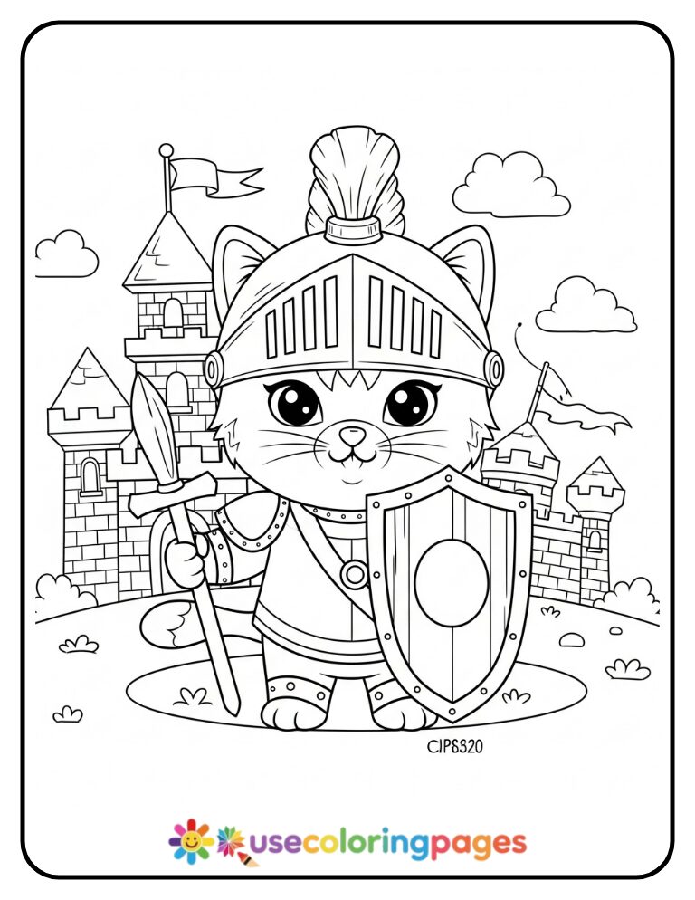 Cat Dressed as a Knight Coloring Page