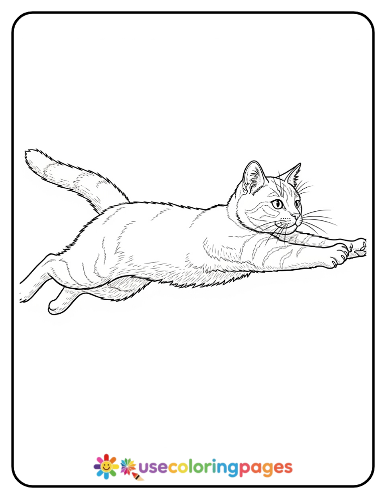 Cat Leaping Mid-Air Coloring Page