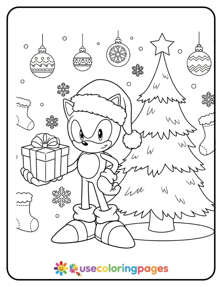 Christmas Sonic With Santa Hat Coloring Page