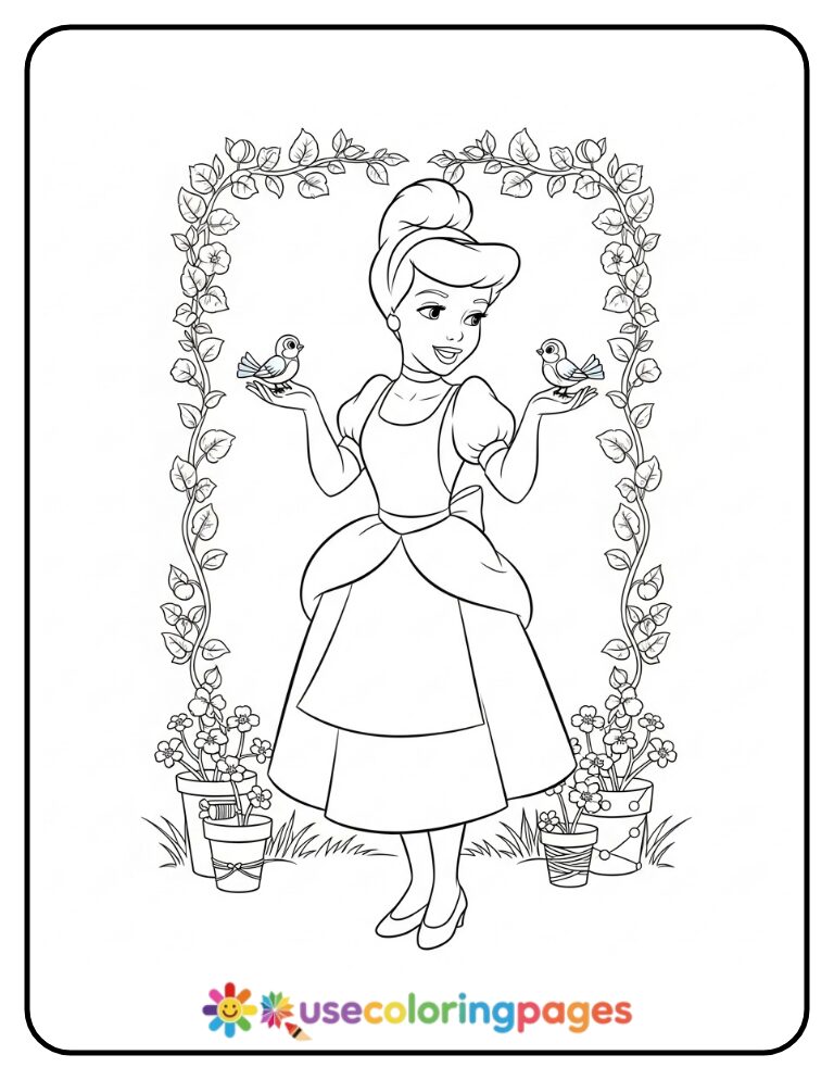 Cinderella Talking to Birds Coloring Page
