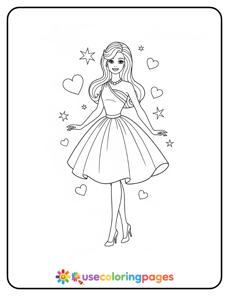 Classic Barbie Doll Pose Coloring Page Printable