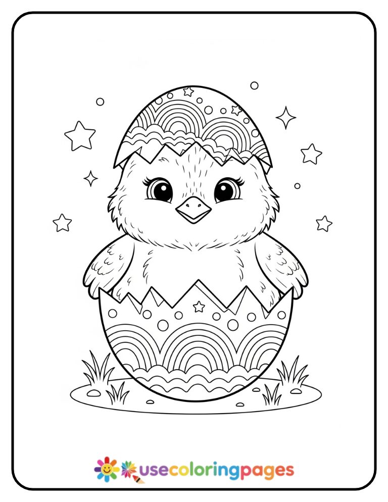 Cute Chick Hatching From Rainbow Egg Coloring Page