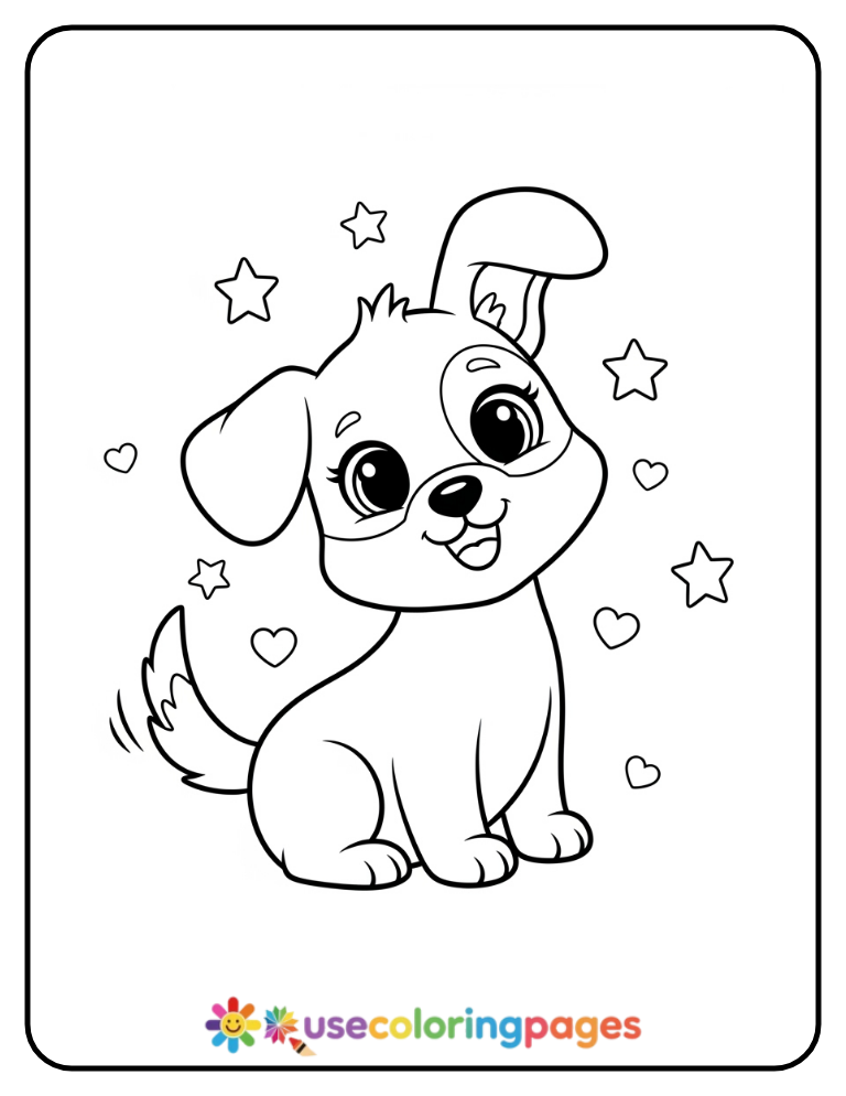 Cute Dog Wagging Tail Coloring Page