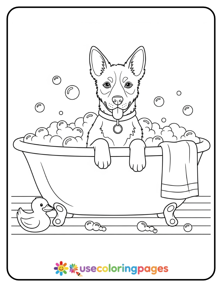 Cute Dog With Bubble Bath Coloring Page