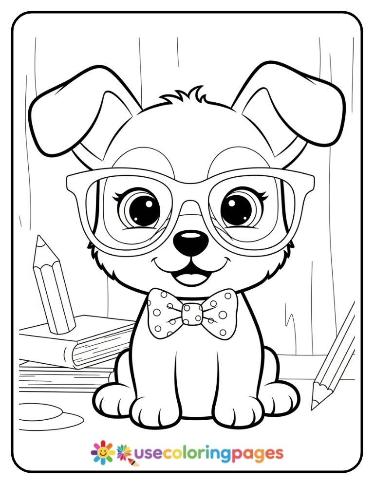 Cute Dog With Glasses Coloring Page