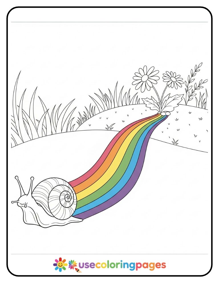 Cute Snail Leaving Rainbow Trail Coloring Page
